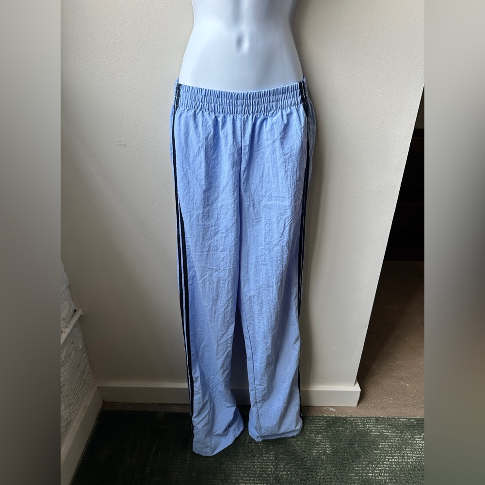 Y2K Baby Blue Track Pants Wide Leg Snap Side Athletic Lounge Pants Women’s